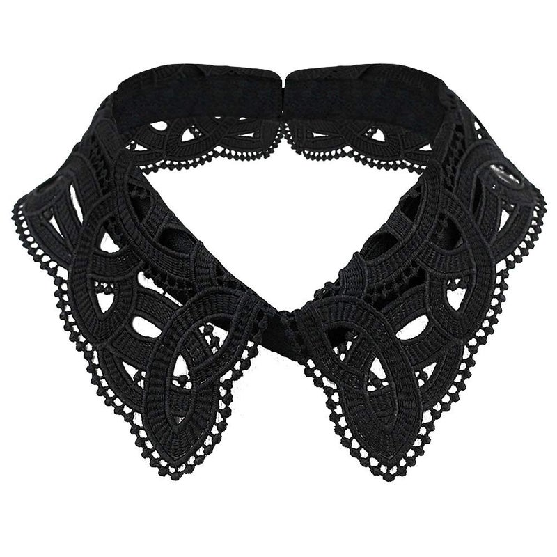 Gracelife Hollow Design Lapel False Collar Detachable Dickey Blouse Fake Half Shirt Collar for Women (Black 79) - Image 1